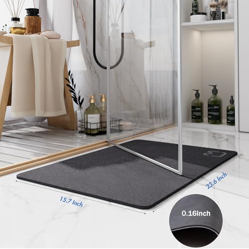 Diatomaceous Earth Bath Mat Rugs Quick Dry Super Absorbent Non Slip Rubber BottomThin Bathroom Mat Fit Under Door, Floor Rugs in Front of Bathtub,Shower Room,Sink,Washable, 15.7" x 23.6", Dark Grey - color: Dark Grey, size: 1'4" x 1'11" (Rectangular)