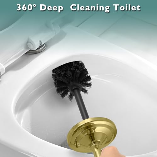 Stainless Steel Toilet Brush and Holder,Gold Toilet Bowl Brush with Long Handle for Bathroom,Toilet Brushes-Space Saving,Covered Brush, Durable, Deep Cleaning,Splash Resistant - color: Gold01