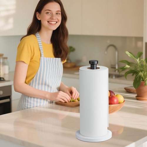 VEHHE Marble Paper Towel Holder for Kitchen Countertop, Standing Paper Towel Stand with Weighted Base & EVA Non-Slip Pad, for Bathroom or Kitchen (Black) - color: Marble Base | Black