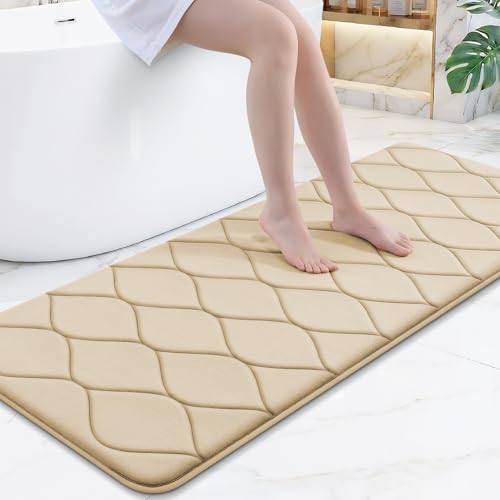 Smiry Memory Foam Bath Mat 59''x24'', Ultra Soft Non-Slip Bathroom Rug, Plush Water Absorbent Quick Dry and Machine Washable Floor Mat for Shower, Tub & Home Decor, Beige - color: Beige, size: 59''x24''