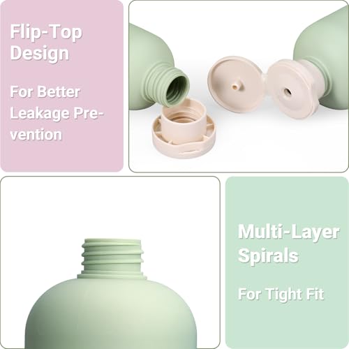 ASEVAT 6.7oz 4Pcs Green Plastic Refillable Travel Shampoo and Conditioner Bottles Plastic Refillable Travel Shampoo Bottles with Flip Cap Shampoo and Conditioner Dispenser - color: Green, size: 6.7oz