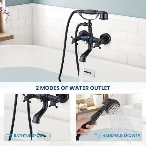 gotonovo Wall Mount Clawfoot Bathtub Faucet with HandHeld Spray and 360° Double Cross Handle Swivel Spout Vintage Tub Shower Faucet Set with Adapter Adjustable Swing Arms Oil Rubbed Bronze - color: Oil Rubbed Bronze