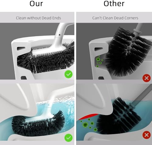 HAMITOR Toilet Bowl Brush Holder Set: Bathroom Deep Cleaning Toilet Cleaner Scrubber Under Rim with Curved Bristle for Dead Corner Clean - Hidden Rv Toilet Decorative Accessories with Caddy- White - color: A-white, size: 1 pack