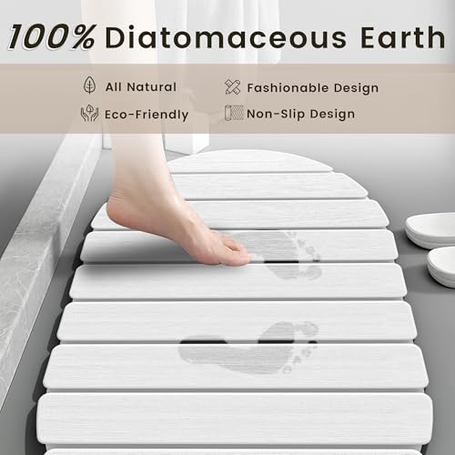 Foldable Stone Bath Mat - Super Absorbent Diatomaceous Earth Mat, Non-Slip Quick-Drying Stone Bath Mats for Bathroom Floor/Kitchen Counter, Easy to Clean, 24" x 16", White
