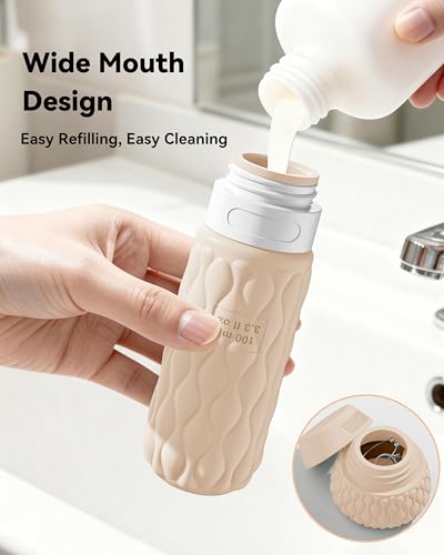 Silicone Travel Bottles for Toiletries 8 Pack Travel Size Toiletries 3.4 oz 1.7 oz, Leakproof Squeeze Travel Size Containers Refillable Cosmetic Jars Set for Shampoo, Conditioner, Creams - color: Muted Cloudy-3.4oz/1.7oz