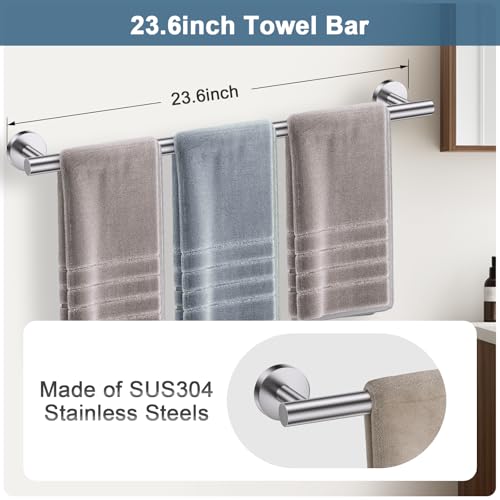 Brushed Nickel Bathroom Hardware Set, 5 Pieces Towel Bar Bathroom Accessories, Upgraded Toilet Paper Holder with Shelf Set, 23.6 Inch Towel Rack Towel Holder for Bathroom Wall - color: Brushed Nickel, size: 5 Pieces B