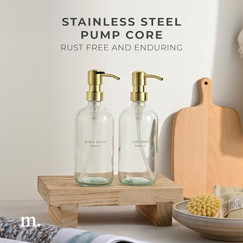 MaisoNovo Soap Dispenser 2-Piece Set | 16.9oz Clear Bottles with Gold Stainless Steel Pump Core - color: Clear/Gold