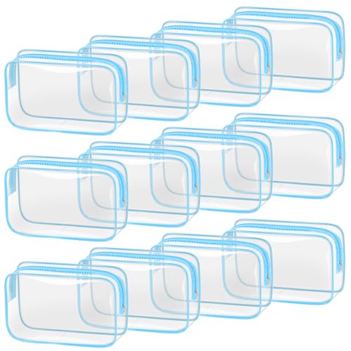 TISRATOK 12 PCS Clear Makeup Bag for Women with Zipper, TSA Approved Toiletry Pouch, Cosmetic Bag Bulk for Travel Organizer Essentials - Blue,Medium - color: Blue, size: medium