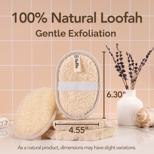 Natural Loofah Sponge for Body Scrub, Exfoliating Body Scrubber & Loofah with Handle, Exfoliating Pads, Loofah for Women, Men & Kids (2 Count - 1 Pack, Oval) - color: Cream-oval