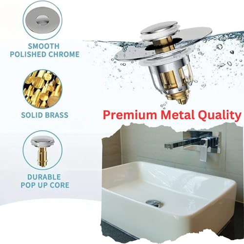 2-in-1 Bathroom Sink Stopper: Easy Installation, Anti-Clogging, Rapid Drainage, Durable Polished Chrome & Premium Brass Construction - Fits 99% US Standard Drains (1.06"-1.65") - Dual Function Design