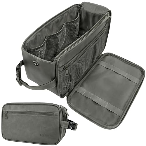 PAVILIA Toiletry Bag for Men, Travel Essentials Shaving Dopp Kit, Mens Travel Bag Toiletries Organizer Case for Grooming, PU Leather Water Resistant Cosmetic Bag Pouch (XL, Dark Grey) - color: Gray, size: Extra Large (12x6x7)