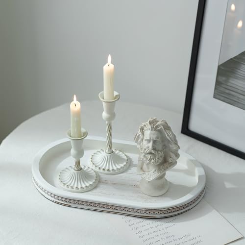 Hanobe Decorative Trays for Coffee Table : White Oval Centerpiece Tray Wood for Farmhouse Entry Table Decor Round Bathroom Tray for Living Room Kitchen Counter - color: Oval Whitewash