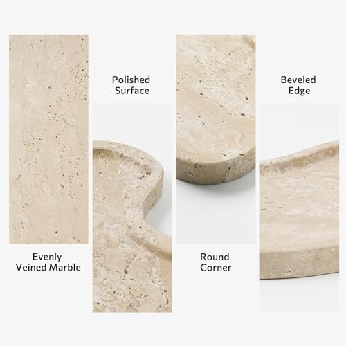 Travertine Tray, 10.8" x 8" Marble Vanity Tray for Bathroom Countertop Dresser, Marble Tray for Kitchen, Marble Decor for Trinket Perfume Jewelry Candle - color: Travertine