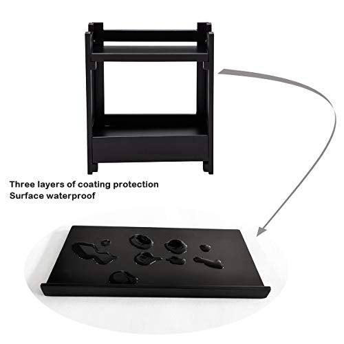 GOBAM Bamboo Makeup Organizer with Drawer, Black Vanity Storage Box, Multi-Purpose Storage for Skincare, Toiletries and Desktop, 2-Tier Countertop Organizer Shelf for Bathroom, Kitchen, Office - size: With Drawer