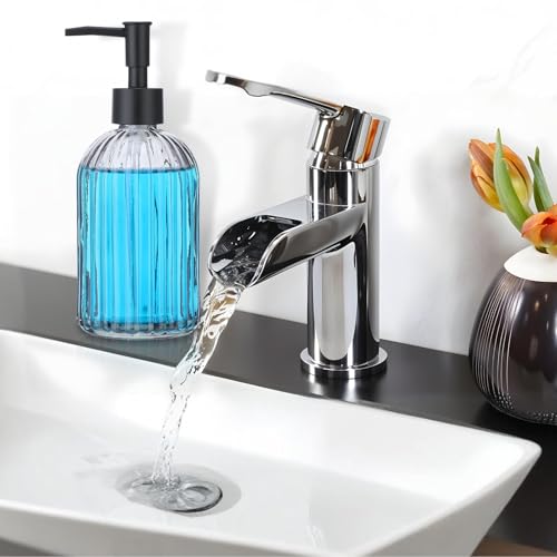 3 Pack Glass Soap Dispenser with Rust Proof Pump, 14 Oz Refillable Liquid Soap Dispenser for Bathroom & Kitchen (Grey)