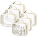 Abbylike 6 Pcs Clear Makeup Bags Bulk 7.9 x 5.9 x 2.4 Inches Quart Size Approved PU Leather Toiletry Bag with Handles Small PVC Clear Travel Cosmetic Case for Women Wedding Bridal Gifts(Beige) - color: Beige