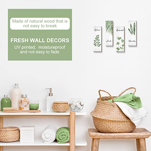 Yookeer Botanical Bathroom Wall Art Decor 4 Pieces Relax Soak Unwind Breathe with Boho Leaf Print Minimalist Sign Wooden Hanging Wall Art Decor for Farmhouse Home Bathroom(11 x 3.5 Inch,Green) - size: 11 x 3.5 Inch