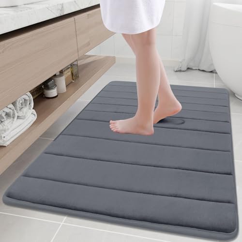 Buganda Memory Foam Bath Mat, 40" x 32", Ultra Soft Bathroom Rugs, Water Absorbent and Machine Washable Bath Rug Runner for Bathroom, Shower, and Tub, Dark Grey - color: Dark Grey, size: 40" X 32"