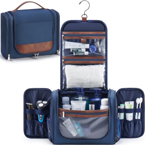 Ralnitote Large Hanging Toiletry Bag for Men, Travel Bathroom Bag with Hook, Hygiene Bag Organizer for Shower, Shaving & Grooming Essentials, Navy - color: Navy