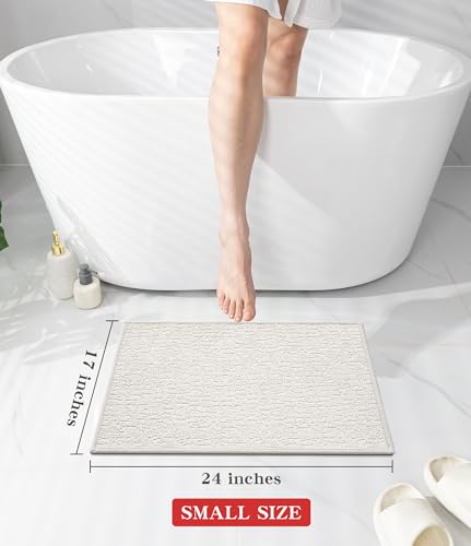 chakme Bathroom Rugs Mat 24x17, Ultra Thin Non Slip Bath Mat Small Quick Dry Absorbent Bath Mat for Bathroom Floor, (White, 24"x17") - color: White, size: 24"x17"
