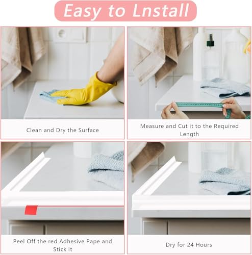78 Inch Shower Threshold Water Dam, Silicone Barrier Shower Door Bottom Seal Strip, Self Adhesive Waterproof Barrier, for Kitchen Countertop Sink, Cooktop, Bathroom (White) - color: White, style: 78in