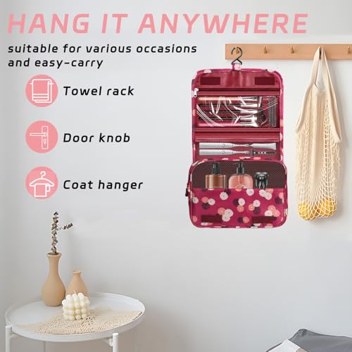 Toiletry Bag Travel Bag with Hanging Hook, Waterproof Capacity Hanging Multifunctional Makeup Bag for Toiletries, Portable Cosmetic Bag Travel Organizer for Women and Men(Wine Red FLower) - color: C2-Wine Red Flower