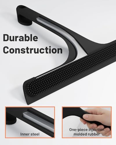 2-in-1 Silicone Shower Squeegee with Hook,Dual-Sided Design with Scraper & Scrub Surface,Streak-Free Bathroom Squeegee for Glass Doors,Mirrors,Windows,Car Windshields (Black Squeegee+Hook+Dispenser) - color: Black Squeegee+hook+dispenser