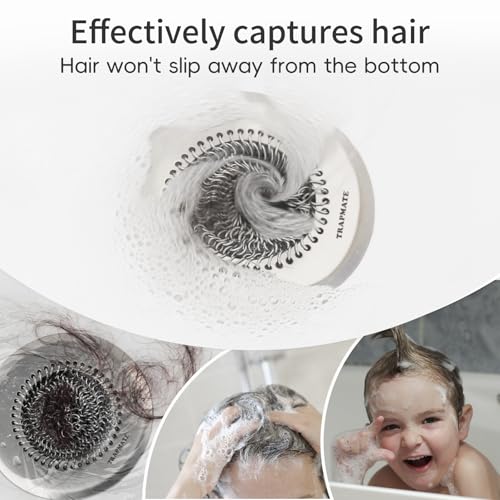 TRAPMATE Shower Drain Hair Catcher, 4.4" Anti-Clogging Bathtub Drain Cover | Easy Clean, Anti-Slip, Clog Prevention, Fast Drainage, Reversible, No Rust, For Showers & Bathtubs, Universal Size, Patented - color: Silver