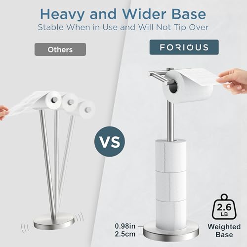 Toilet Paper Holder Stand Adjustable, Freestanding Tissue Roll Holder for Bathroom, Pivoting Design, Durable SUS 304 Stainless Steel and Weighted Base Toilet Paper Stand, Storage (Brushed Nickel) - color: Brushed Nickel