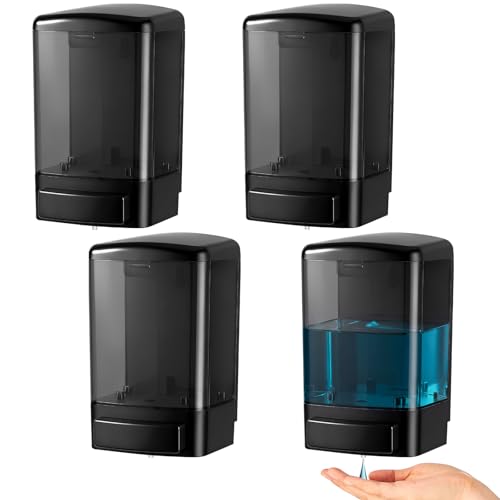 Hushee 4 Pcs Plastic Wall Mounted Soap Dispenser Commercial Manual Soap Containers Wall Dispenser for Kitchen Shower Hotel Liquid Shampoo Gel Chamber (33.8 oz 1000 ml,All Black) - color: All Black, size: 33.8 oz 1000 ml