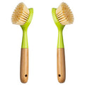 2 Pack Kitchen Dish Brush Bamboo Handle Dish Scrubber Built-in Scraper, Scrub Brush for Pans, Pots, Kitchen Sink Cleaning, Dishwashing and Cleaning Brushes are Perfect Cleaning Tools, Color-Green - style: Green