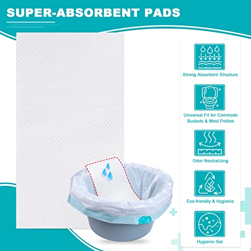 Oumee 90 Count Absorbent Commode Pads for Bedside Commode Bucket, Commode Liners Pads with Absorbent Gel, Potty Liner Pads for Adults Portable Toilet Bags Bedpans - size: 9.5*5in-90