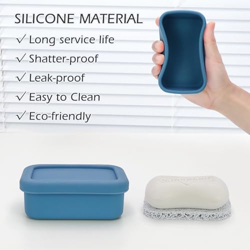 AIDIMMING Leak Proof Silicone Travel Soap Case with Drain Pad, Shatterproof Compact Bar Soap Container with Lid, Shatterproof Portable Soap Holder for Bar Soap, Travel Gym Camping(Dark Blue) - color: Dark Blue