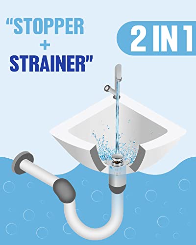 Bathroom Sink Drain Strainer, 2 in 1 Anti-Clogging Sink Stopper with Hair Catcher, Universal Pop-Up Sink Drain Plug Fits 1.1" ~ 1.5" Drain, Solid Brass (Chrome) - color: Chrome, size: 1 Pack