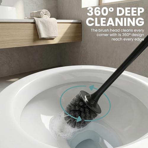 Vigar Zense Toilet Brush and Holder Set - Toilet Bowl Brush and Holder, Polyresin Stone Bathroom Accessory, Compact Toilet Cleaner Brush for Bathroom Decor and Toilet Accessories Set - Black Marble - color: Black Marble