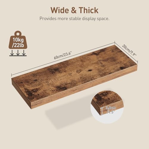 RALGEND Floating Shelves for Wall, 1.5" Thick Wall Shelf Set of 3 with Invisible Brackets, 23.6L x 7.9W Hanging Shelves Farmhouse Home Decor for Bathroom, Living Room, Bedroom, Rustic Brown 6301BJP3BF - color: Rustic Brown, size: 23.6 Inches