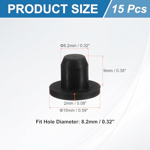 uxcell 15Pcs Silicone Hole Plug, Waterproof Solid T-Shaped Rubber Stoppers Bottle Seal Tube Pipe Plug End Cap for 8.2mm/0.32" Hole for Bathtub Bottle, 0.35" Plug Height, Black - color: Black, size: For 8.2mm/0.32" Hole, 0.35" Plug Height