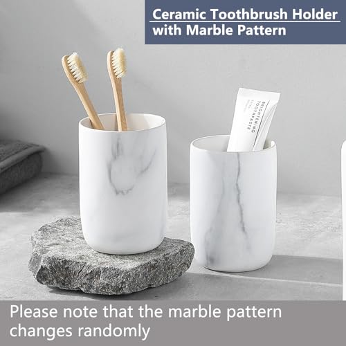 Marble Toothbrush Holders for Bathrooms - 1 Cups Ceramic Toothbrush Toothpaste Holders, White Marble Bathroom Tumbler Cups Reusable Toothbrush Mouthwash Cup, Bathroom Counter Organizer. - color: White Marble, size: 1pcs