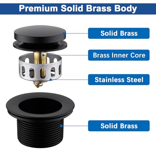 Brass Tip-Toe Tub Drain Kit with Basket Strainer and Single Hole Overflow Faceplate, Matte Black - color: Black, style: 1-hole