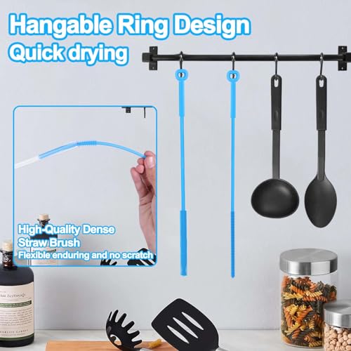 XANGNIER Silicone Straw Cleaner Brush,2 Pcs Reusable Extra Long Straw Cleaner Brush for Cleaning Plastic Metal Stainless Steel Glass Boba Clear Smoothie Travel Drinking Straws,Straw Cover - size: 2 pack