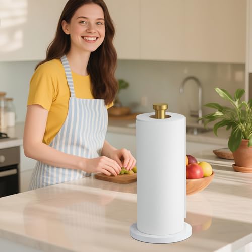 VEHHE Marble Paper Towel Holder for Kitchen Countertop, Standing Paper Towel Stand with Weighted Base & EVA Non-Slip Pad, for Bathroom or Kitchen (Gold) - color: Marble Base | Gold