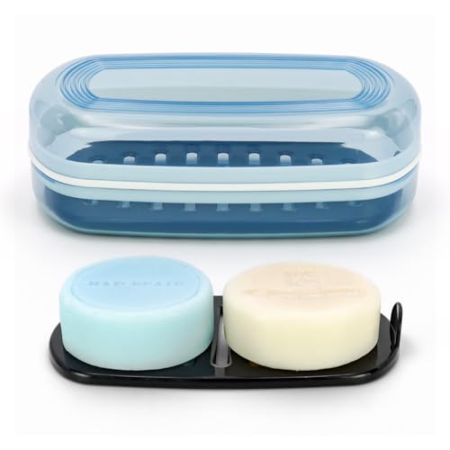 OZNER Clear Travel Soap Case Compatible with Kitsch - Leak-Proof Multi-Use Soap Holder with Draining Layer for Shampoo Bars, Conditioner Bars & Soap (Blue,1 Pack) - color: Blue