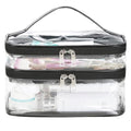 HAOGUAGUA Double Layer Clear Cosmetic Bag Makeup Bag, Waterproof Travel Toiletry Bag, Transparent PVC Pouch Organizer (Black-large) - color: Black-large