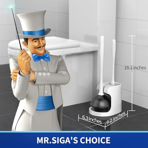 MR.SIGA Toilet Plunger and Bowl Brush Combo for Bathroom Cleaning, White, 1 Set - color: White