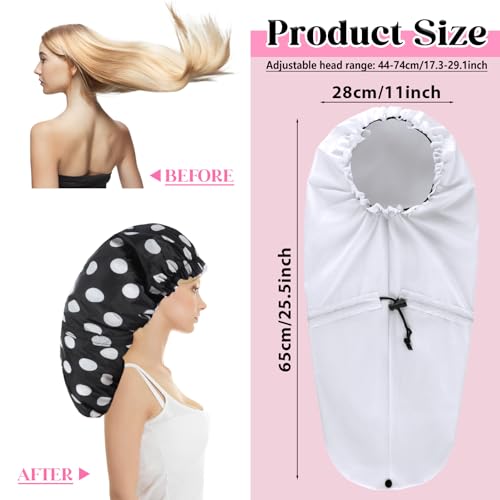 2 Pcs Large Shower Cap for Braids, Extra Long Shower Cap for Women Long Hair & Locs, Waterproof Hair Bonnets for Dreadlocks Drawstring Bath Caps for Women & Men (White, Polka Dots) - color: White, Polka Dots