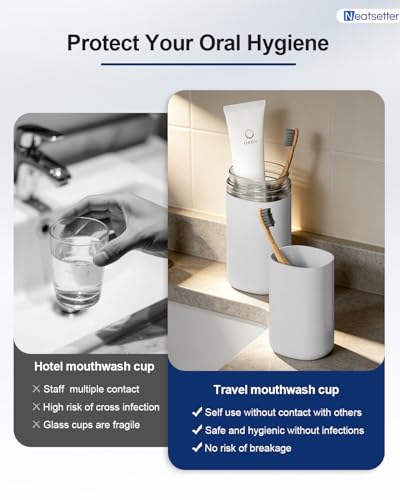 Travel Toothbrush Case & Cup Set – Sleek Toothbrush Holder with Cover for Couples – Lightweight, Eco-Friendly Toothbrush Travel Case for Business, Gym, & Hotel Stays(Grey, Extra Large)