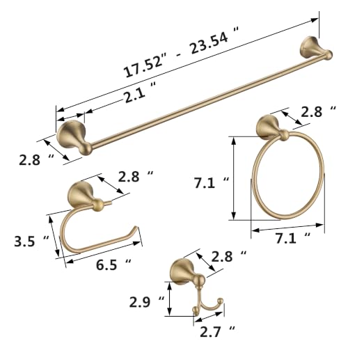 4 Piece Gold Bathroom Hardware Set - Brushed Gold Bathroom Accessories, 23.6 Inch Towel Bar | Towel Hook | Toilet Paper Holder | Hand Towel Holder (Champagne Bronze) - color: Champagne Bronze
