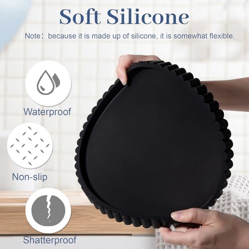 Round Bathroom Tray Silicone Kitchen Counter Decor Vanity Organizer Decorative Coffee Table Tray for Perfume, Candle, Soap Dish, 12 Inch, Black - color: Black, size: 12"