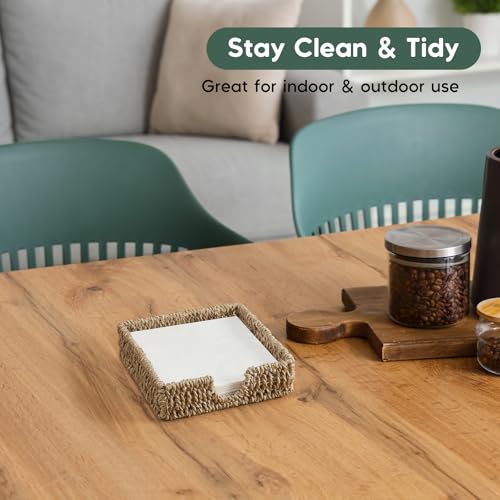 Napkin Holder for Table, Woven Seagrass Napkin Holders For Paper Napkins, Wicker Napkin Holders for Kitchen Dinner Table Boho Decor and Accessories, Square Napkin Basket and Serving Tray - color: Light Brown, size: 7.2"L x 7.2"W x 2.2"H