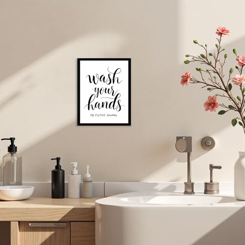 Urmoya Black and White Simple Bathroom Canvas Wall Art, Funny Small Bathroom Wall Decor, Rustic Sign Decoration Art Prints For Toilet Restroom Tabletop Desk 8x10 Inch Wood Framed - color: Character, size: 10"L x 8"W